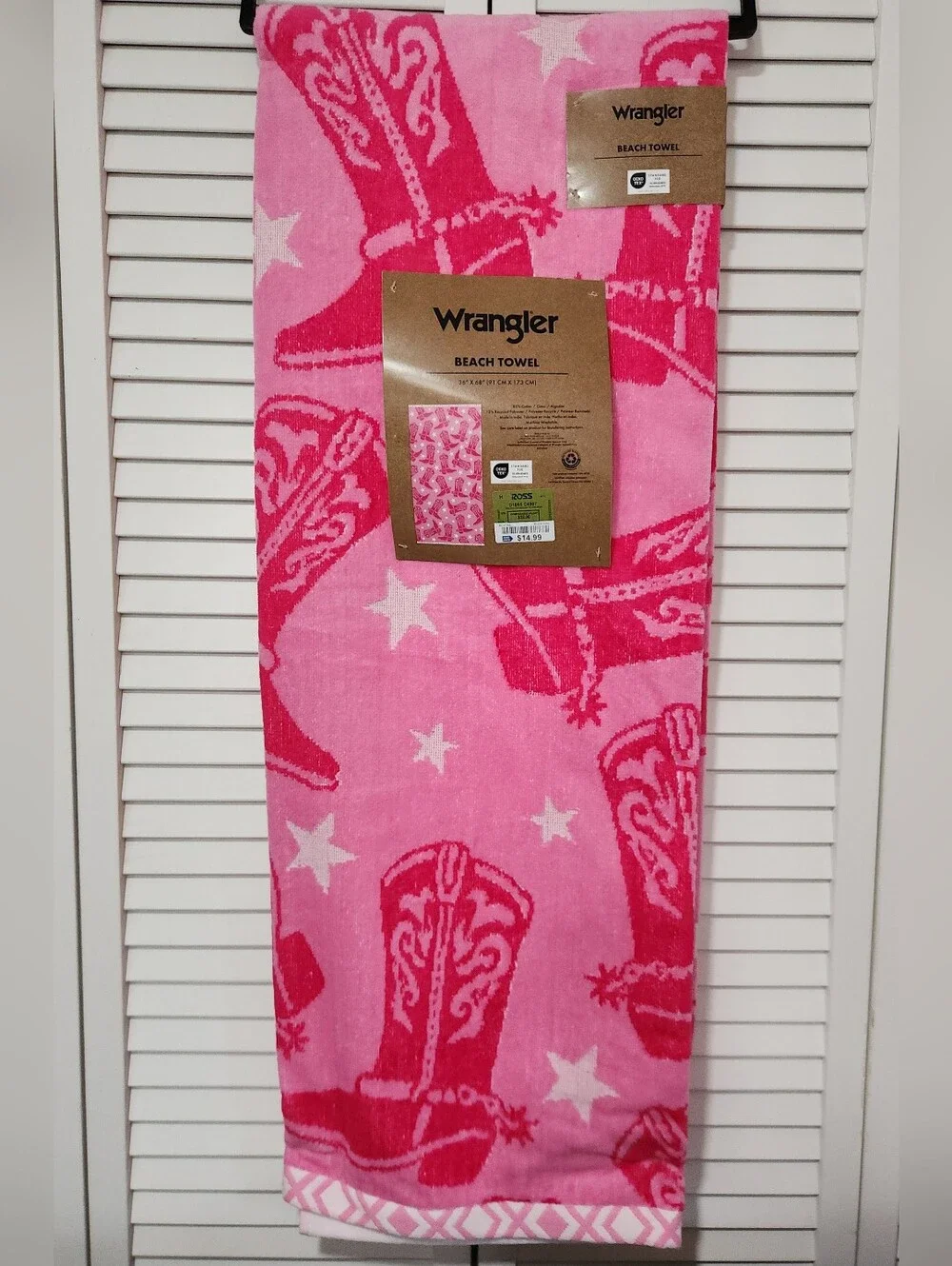 Wrangler Hot Pink and Light Pink Cowboy Boot Beach Towel
